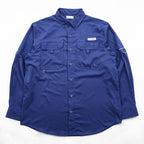 Columbia Bahamas Fishing Long-Sleeve Button-Down Shirt, Size M, Blue, OMNI-SHIELD, UPF50