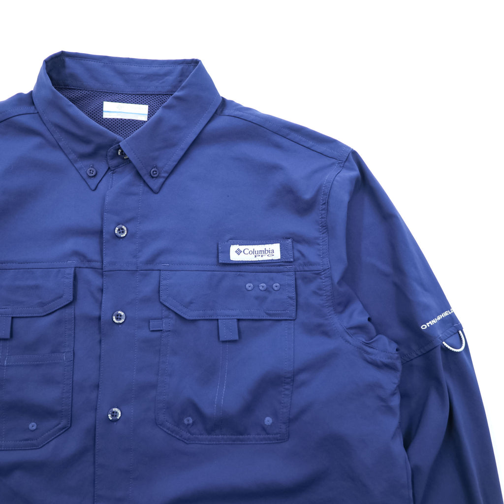 Columbia Bahamas Fishing Long-Sleeve Button-Down Shirt, Size M, Blue, OMNI-SHIELD, UPF50