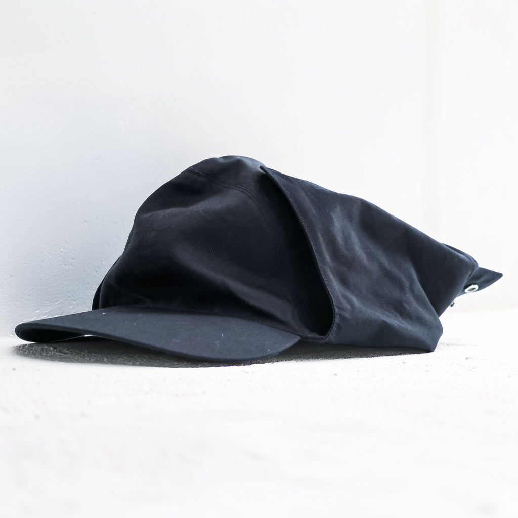 Sillage 日本製 フライトキャップ デッキフード ブラック 2WAY ベンタイル Ventile Hat イヤーフラップ サンシェード バラクラバ