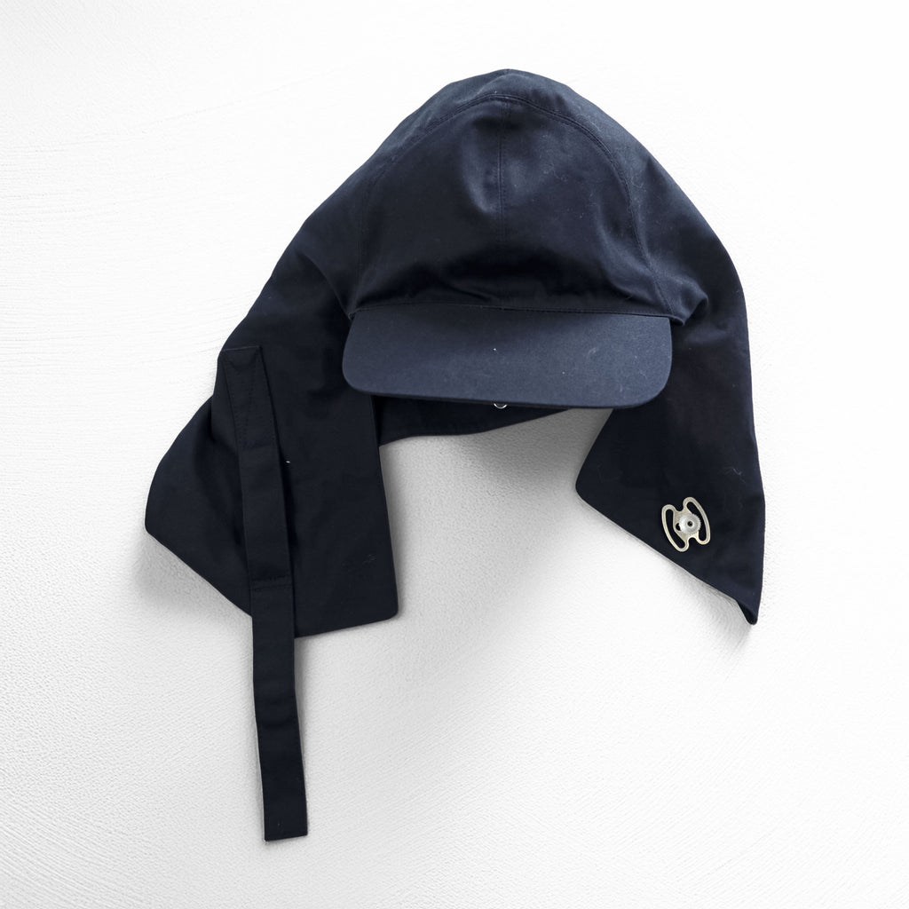 Sillage 日本製 フライトキャップ デッキフード ブラック 2WAY ベンタイル Ventile Hat イヤーフラップ サンシェード バラクラバ