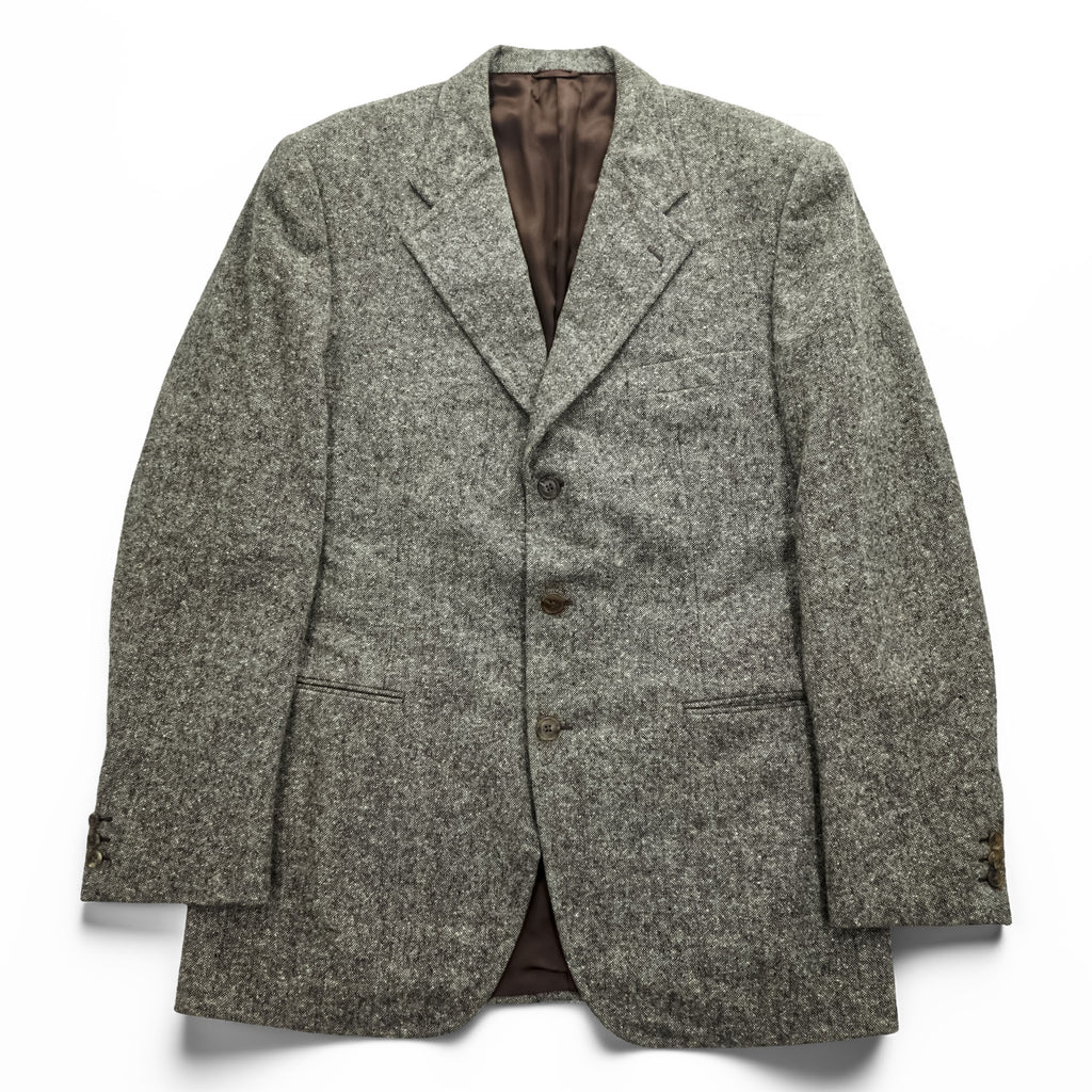 Burberrys Vintage Tweed Wool Blazer Gray Melange 3 Button Made in Italy Size 54 XL