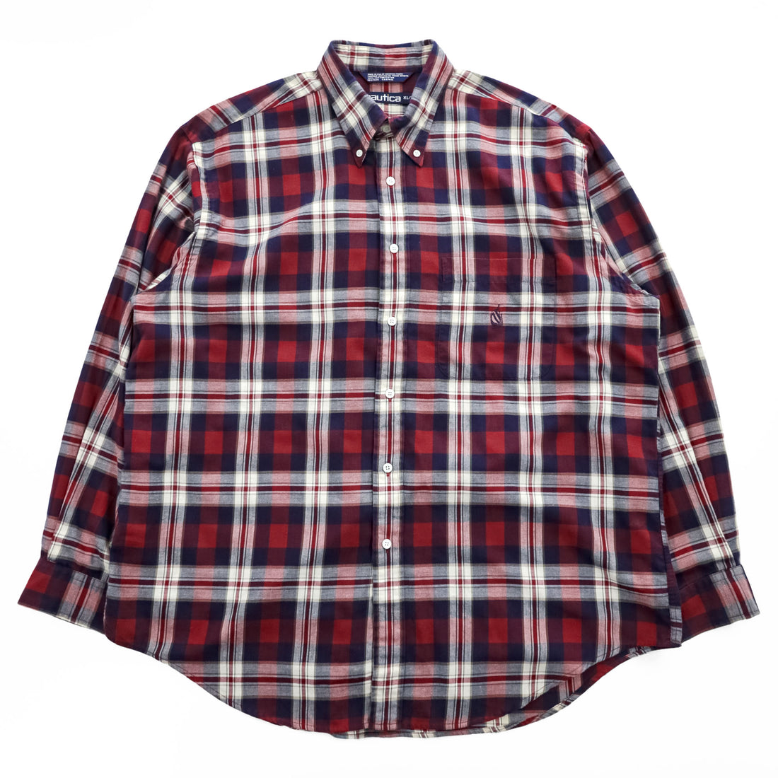 NAUTICA 90s Vintage USA Made Long Sleeve Button-Down Shirt XL Red, Navy Checked