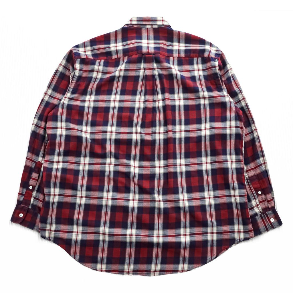 NAUTICA 90年代 USA製 ヴィンテージ 長袖 チェックシャツ XL レッド ネイビー ボタンダウン ワンポイントロゴ