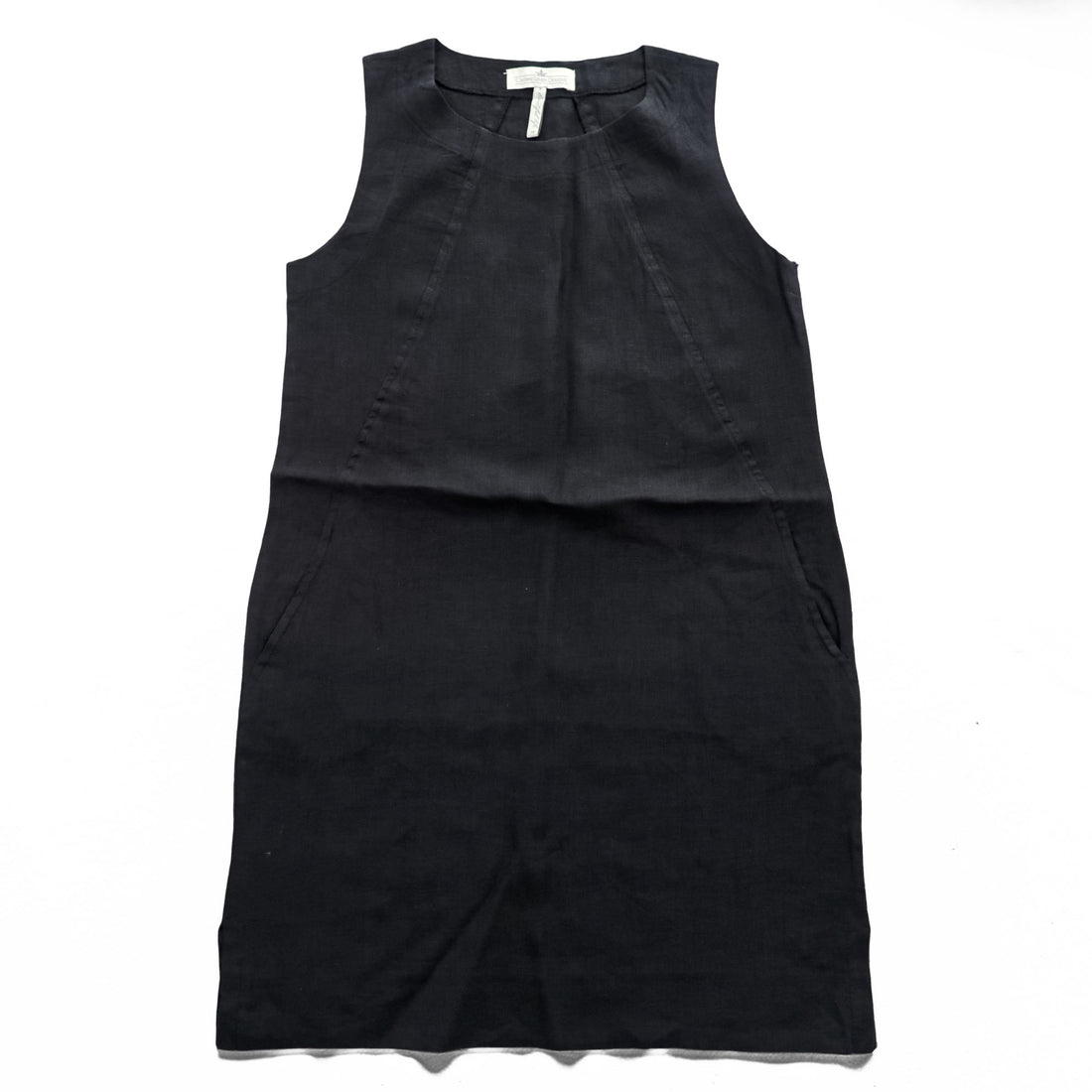 Crown Linen Designs 100% Linen Sleeveless Dress Black Layered Tunic Pocket Made in Ukraine