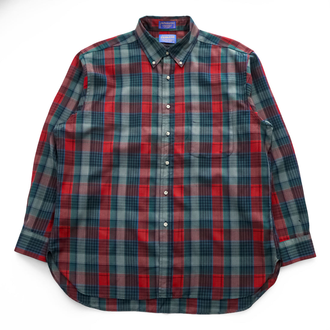 PENDLETON Long-Sleeve Button-Down Shirt, Size XL, Red, Green, SIR PENDLETON PURE VIRGIN WOOL USA FAVRIC
