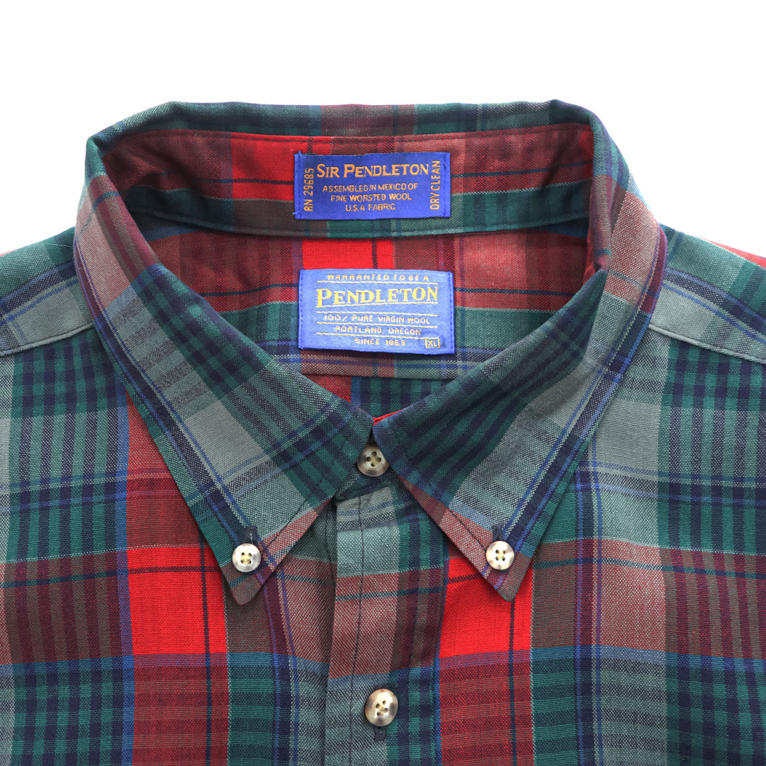 PENDLETON 長袖 チェック ウールシャツ XL レッド グリーン ボタンダウン SIR PURE VIRGIN WOOL USA FABRIC