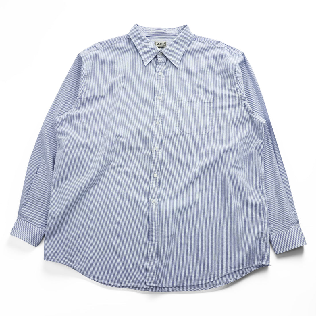 L.L.Bean Seersucker Long-Sleeve Button-Down Shirt, Size XL and up, Blue, White Striped