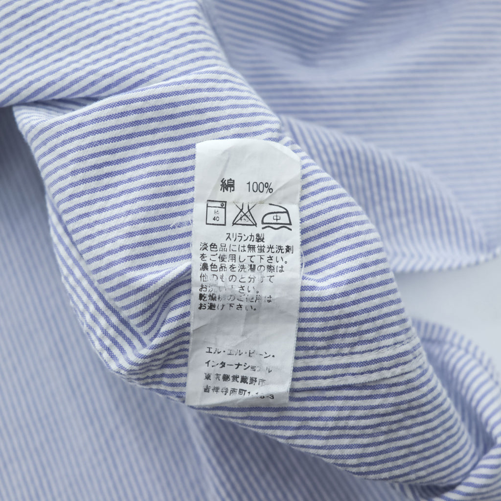 L.L.Bean シアサッカー シャツ 長袖 ストライプシャツ XL ブルー ホワイト ボタンダウン 胸ポケット