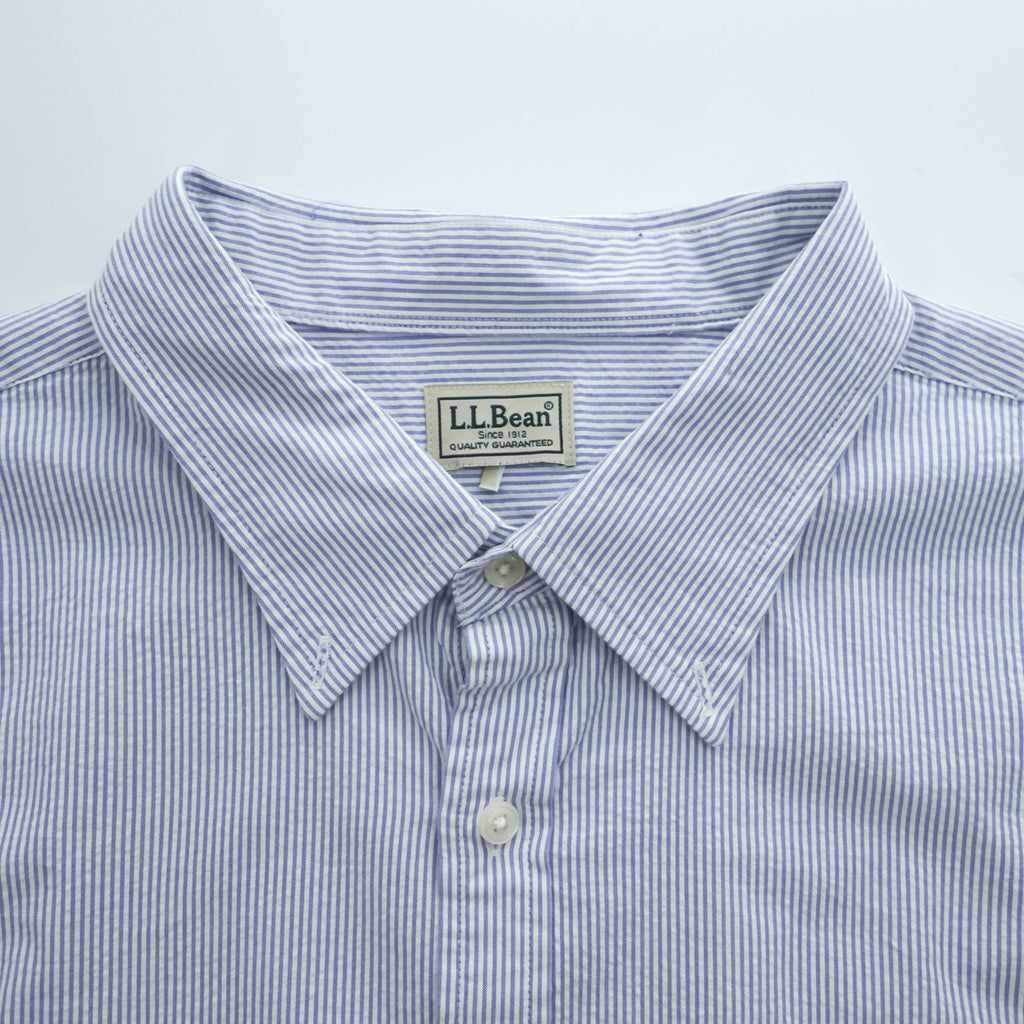 L.L.Bean シアサッカー シャツ 長袖 ストライプシャツ XL ブルー ホワイト ボタンダウン 胸ポケット