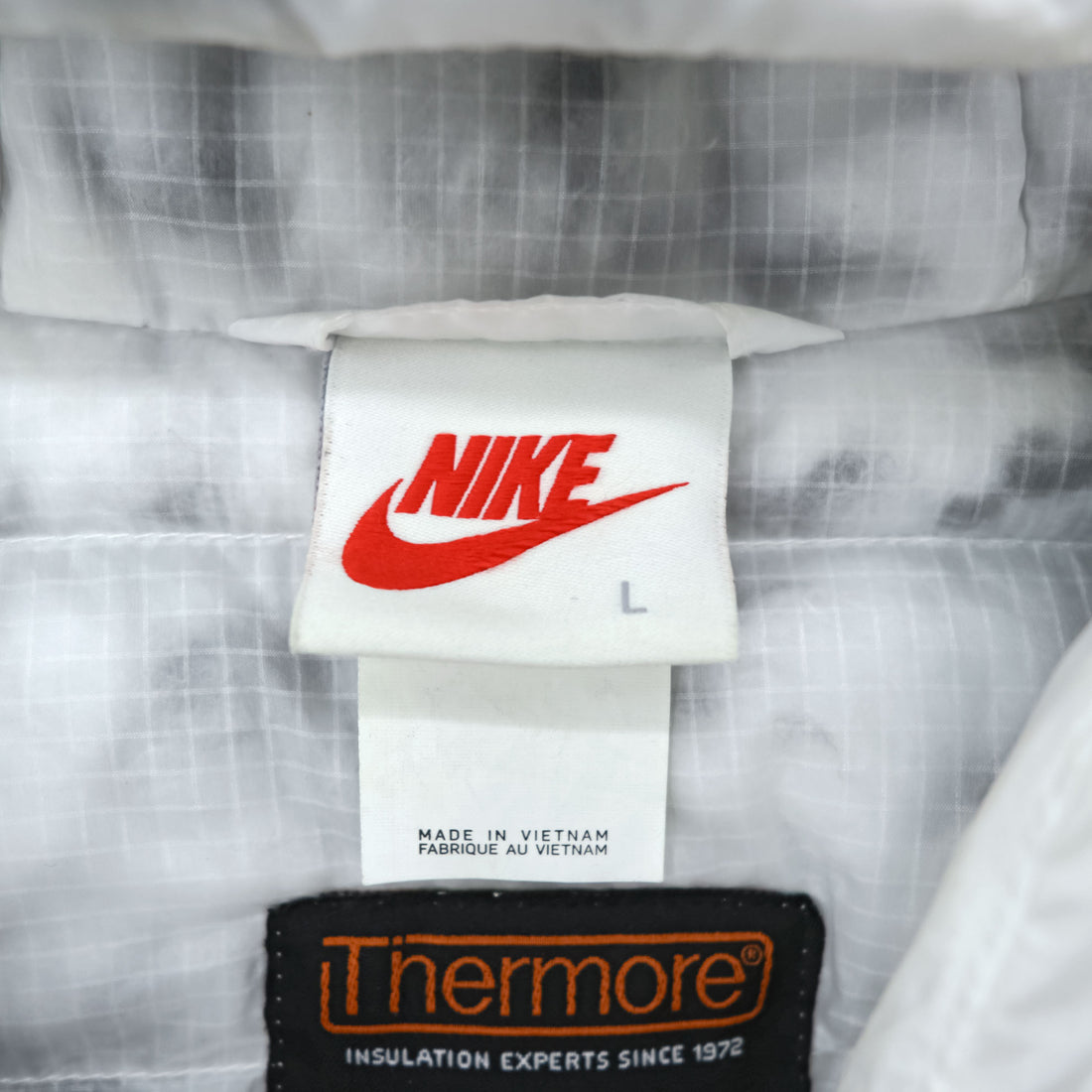 STUSSY × NIKE  Insulated Jacket L White, Green Drawstring Thermore ECODOWN FIBERS MARBLE HO200610MXP
