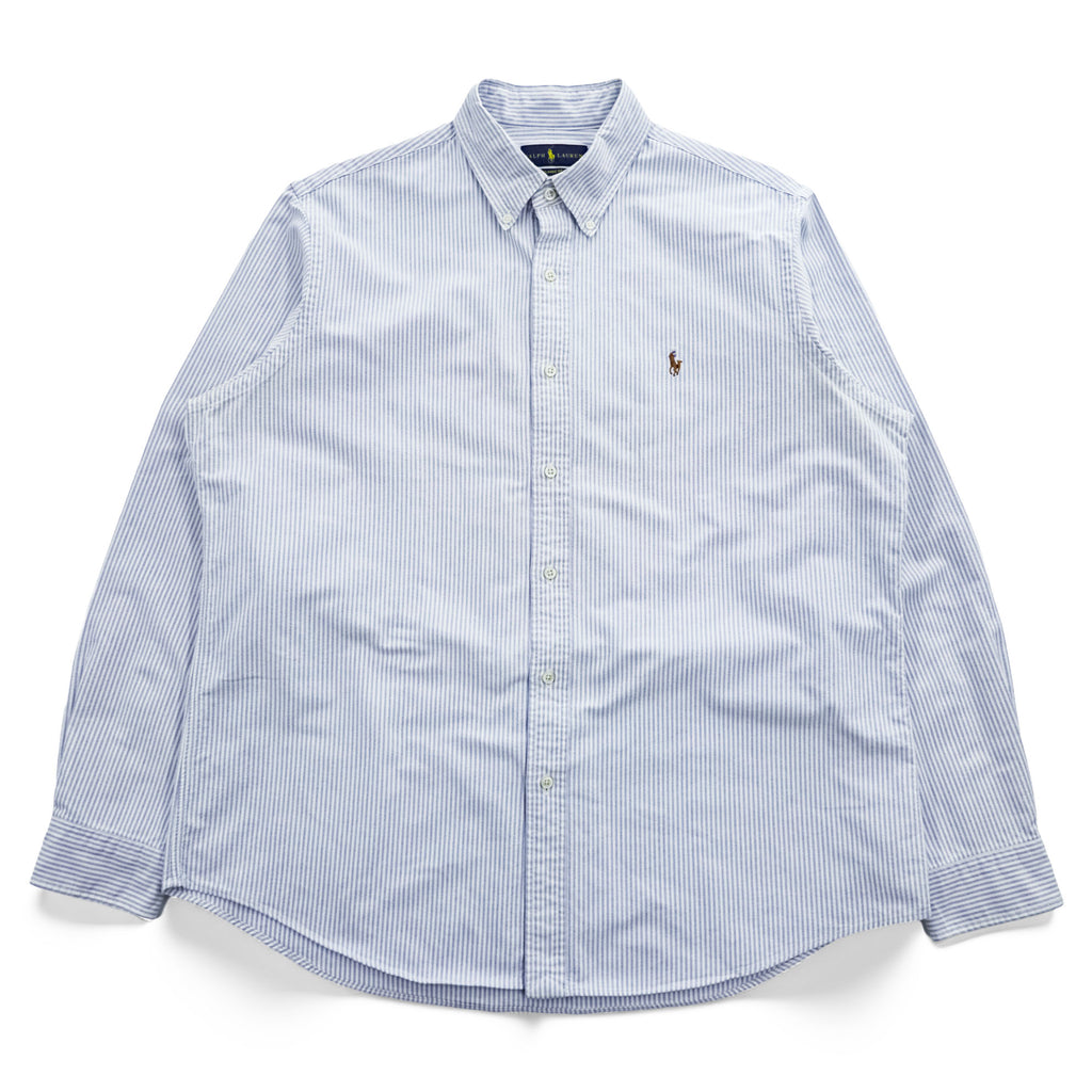 Ralph Lauren オックスフォード CLASSIC FIT 長袖シャツ XL ブルー ホワイト ストライプ  ボタンダウン スモールポニー ロゴ 刺繍