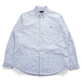 Ralph Lauren オックスフォード CLASSIC FIT 長袖シャツ XL ブルー ホワイト ストライプ  ボタンダウン スモールポニー ロゴ 刺繍