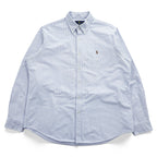 Ralph Lauren オックスフォード CLASSIC FIT 長袖シャツ XL ブルー ホワイト ストライプ  ボタンダウン スモールポニー ロゴ 刺繍