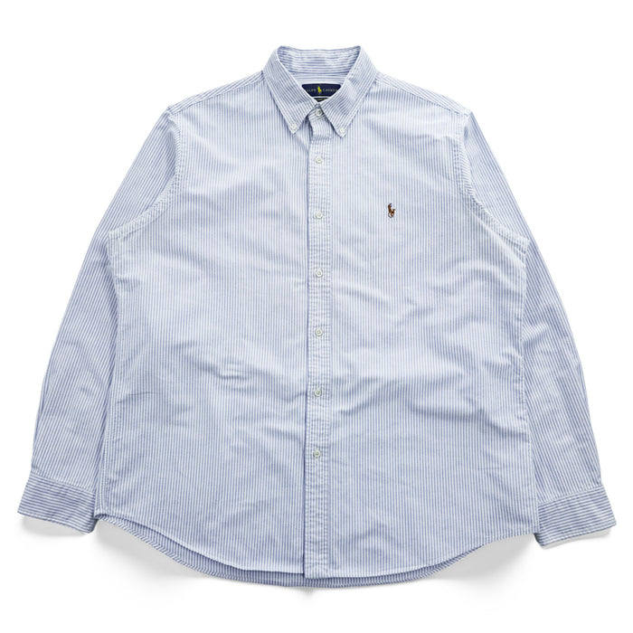 Ralph Lauren オックスフォード CLASSIC FIT 長袖シャツ XL ブルー ホワイト ストライプ  ボタンダウン スモールポニー ロゴ 刺繍