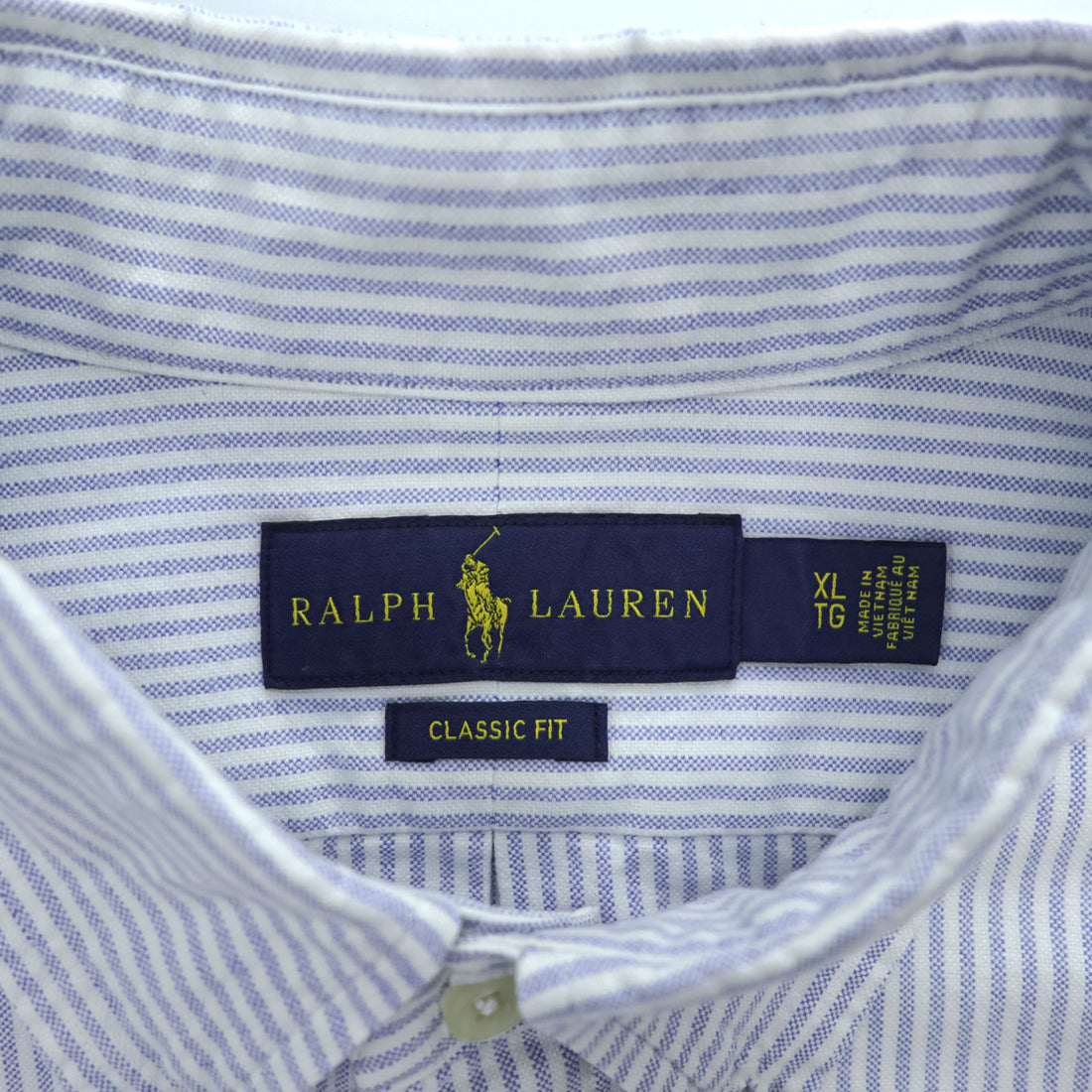 Ralph Lauren オックスフォード CLASSIC FIT 長袖シャツ XL ブルー ホワイト ストライプ  ボタンダウン スモールポニー ロゴ 刺繍