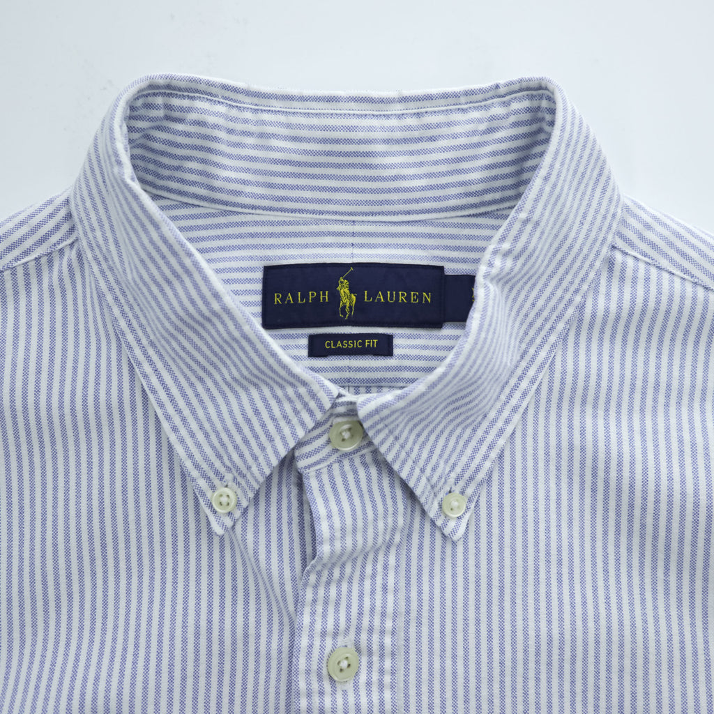 Ralph Lauren オックスフォード CLASSIC FIT 長袖シャツ XL ブルー ホワイト ストライプ  ボタンダウン スモールポニー ロゴ 刺繍