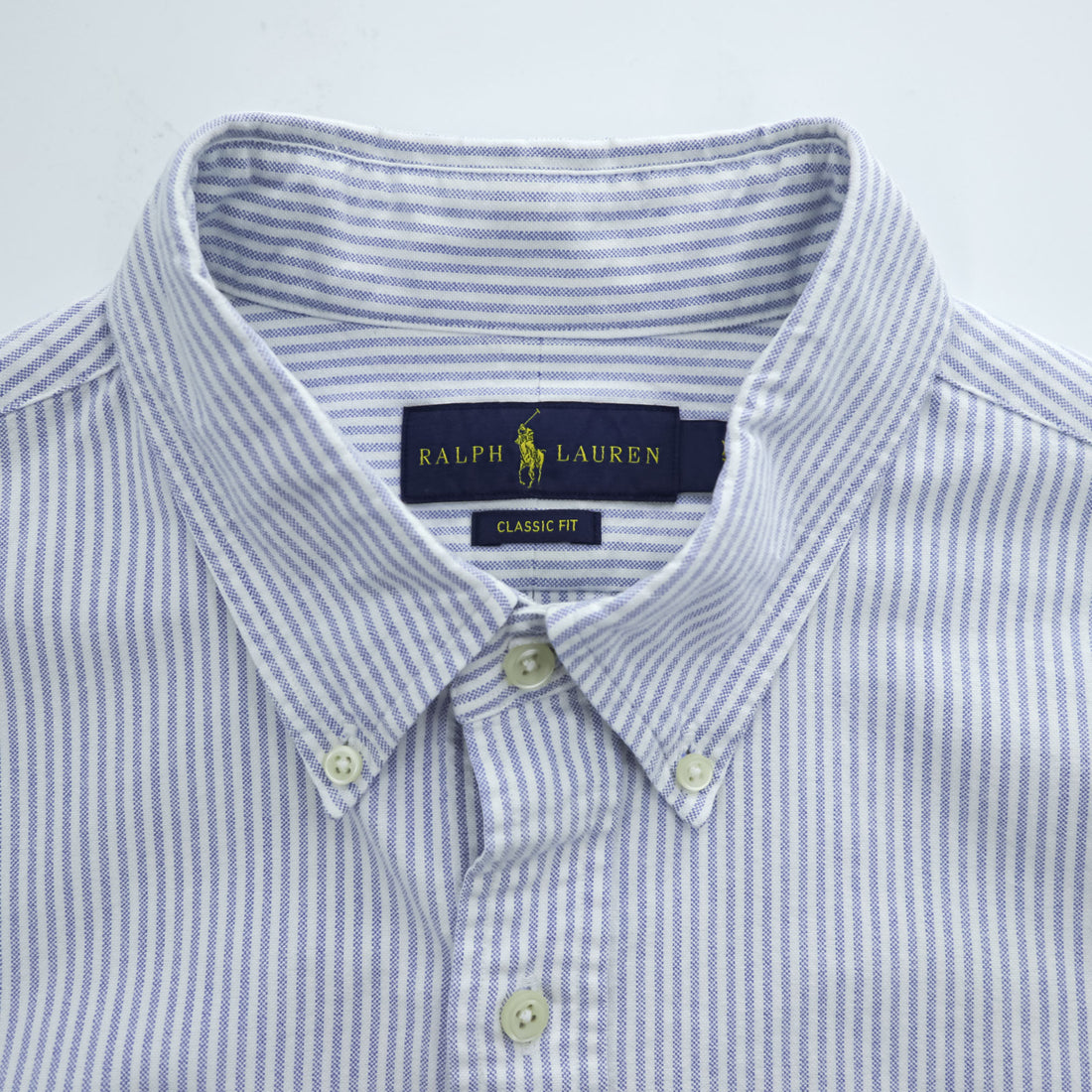 Ralph Lauren オックスフォード CLASSIC FIT 長袖シャツ XL ブルー ホワイト ストライプ  ボタンダウン スモールポニー ロゴ 刺繍