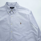 Ralph Lauren オックスフォード CLASSIC FIT 長袖シャツ XL ブルー ホワイト ストライプ  ボタンダウン スモールポニー ロゴ 刺繍