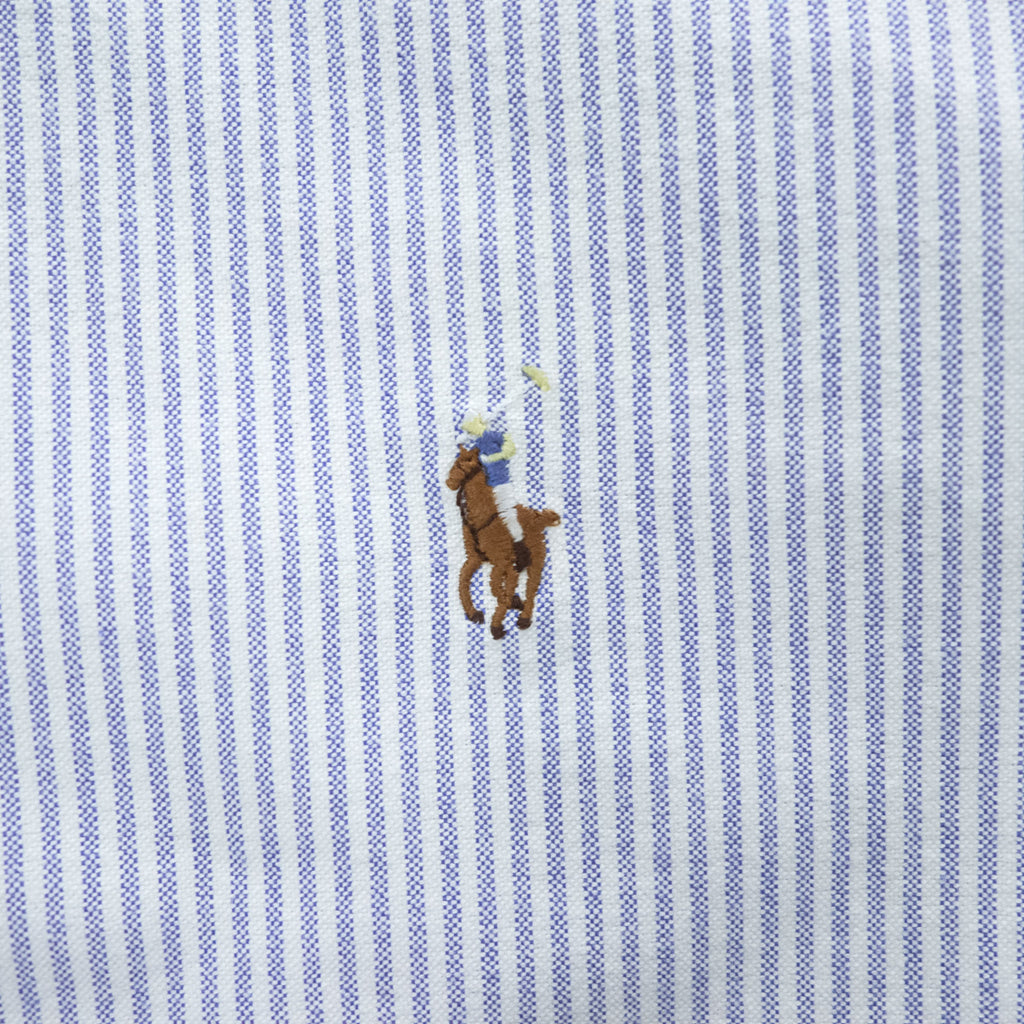 Ralph Lauren オックスフォード CLASSIC FIT 長袖シャツ XL ブルー ホワイト ストライプ  ボタンダウン スモールポニー ロゴ 刺繍