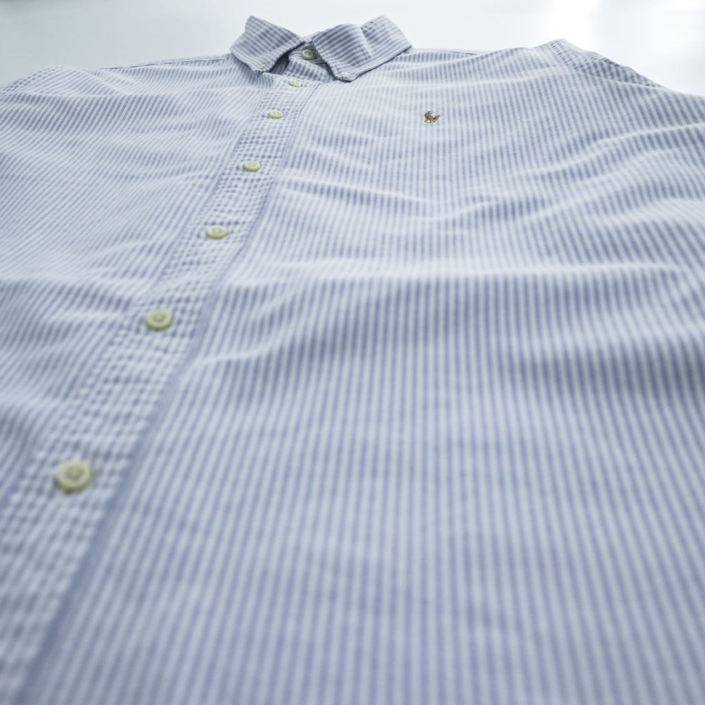 Ralph Lauren オックスフォード CLASSIC FIT 長袖シャツ XL ブルー ホワイト ストライプ  ボタンダウン スモールポニー ロゴ 刺繍