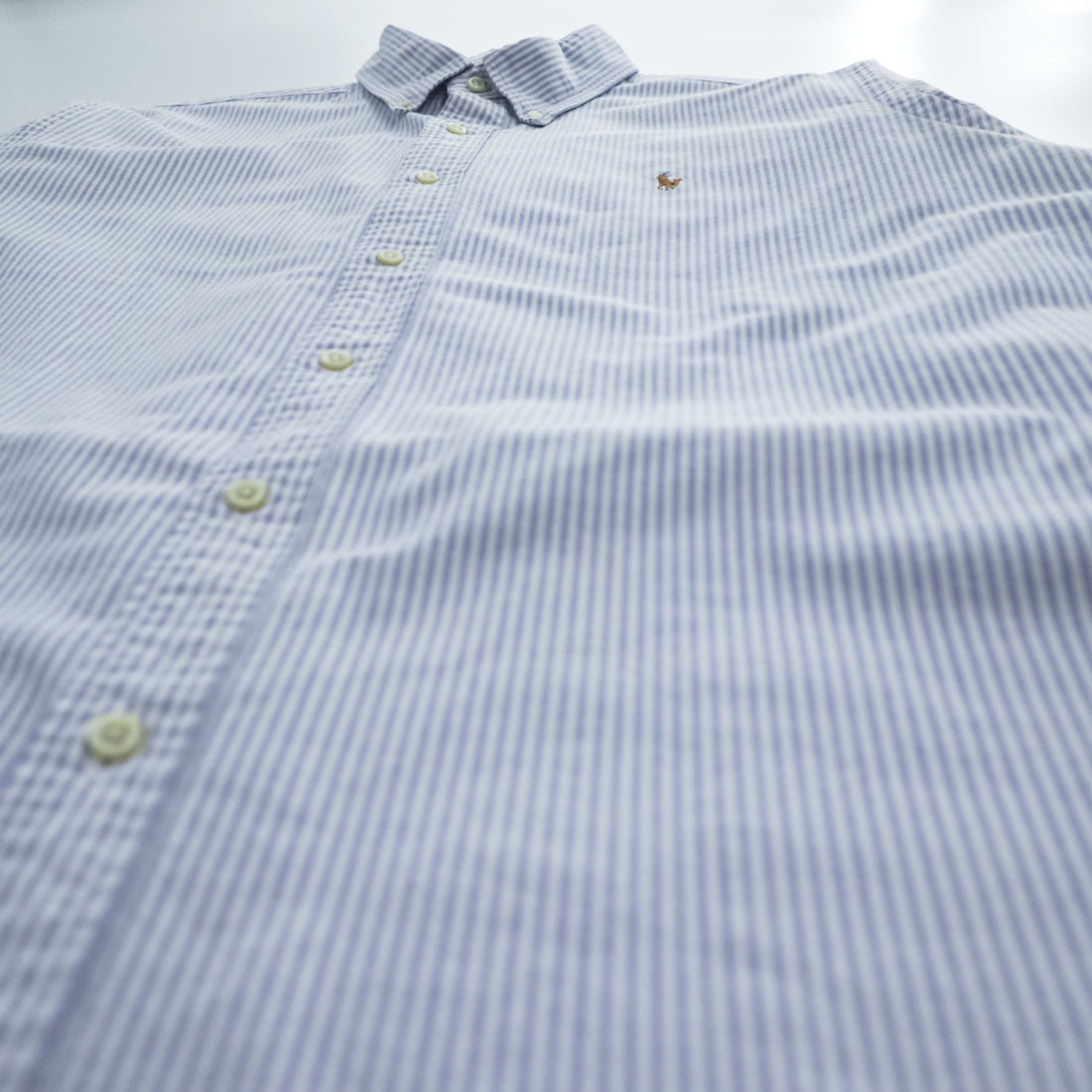 Ralph Lauren オックスフォード CLASSIC FIT 長袖シャツ XL ブルー ホワイト ストライプ  ボタンダウン スモールポニー ロゴ 刺繍