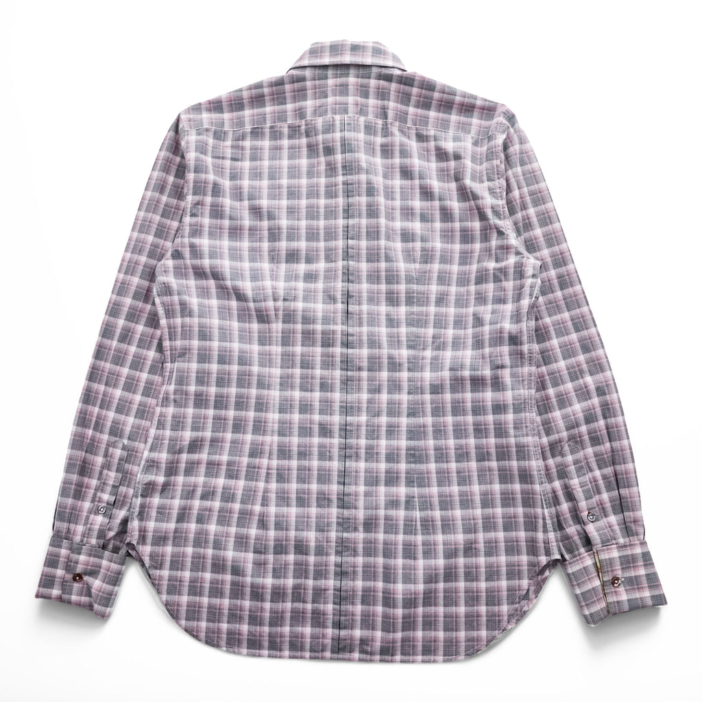 PS Paul Smith 長袖 チェックシャツ L ピンク グレー 切替 袖 花柄 コットン ポルトガル製