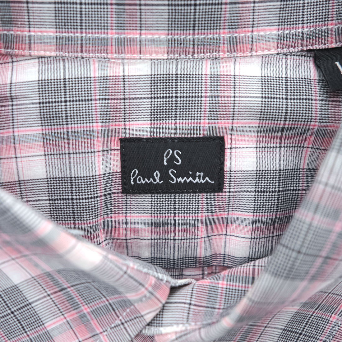 PS Paul Smith 長袖 チェックシャツ L ピンク グレー 切替 袖 花柄 コットン ポルトガル製
