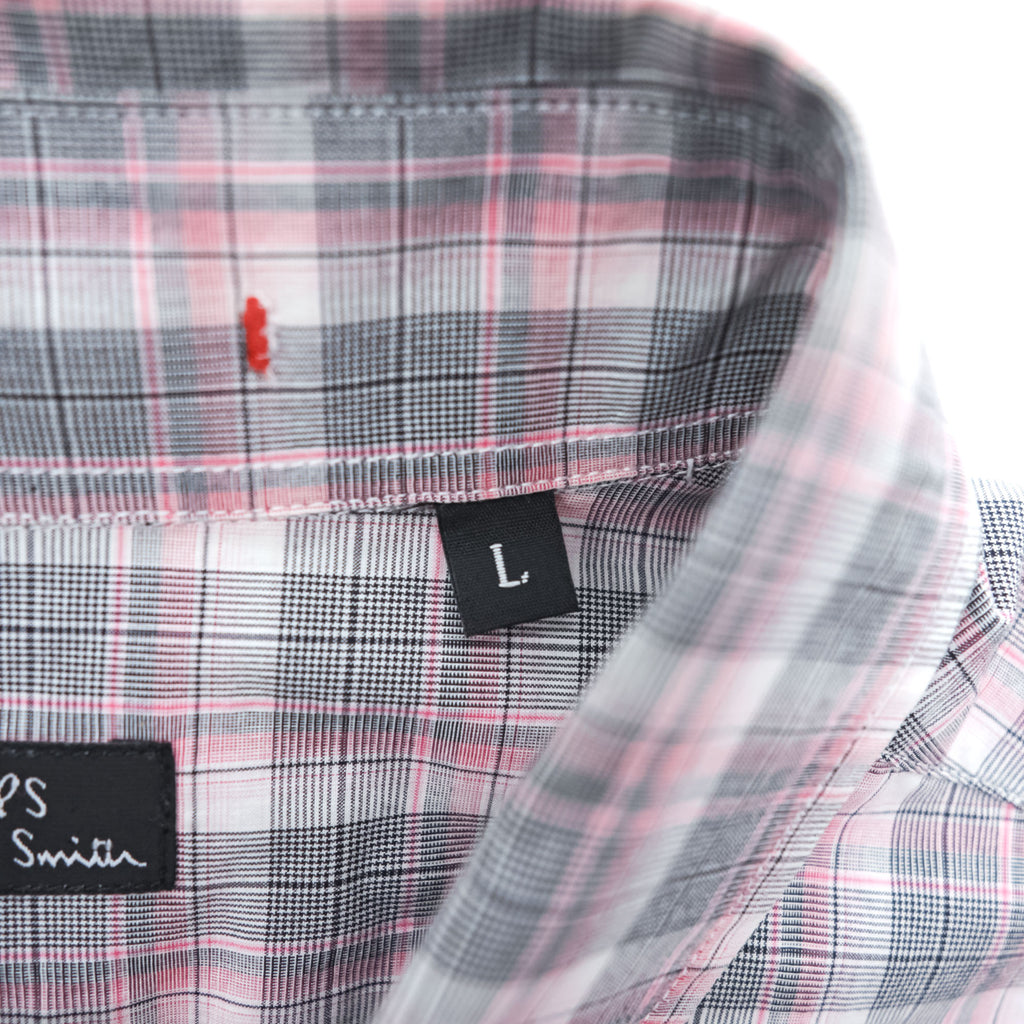 PS Paul Smith 長袖 チェックシャツ L ピンク グレー 切替 袖 花柄 コットン ポルトガル製