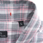 PS Paul Smith 長袖 チェックシャツ L ピンク グレー 切替 袖 花柄 コットン ポルトガル製
