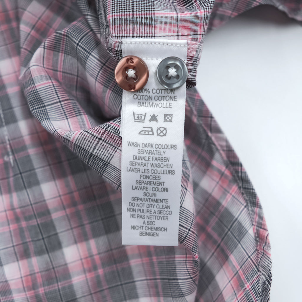 PS Paul Smith 長袖 チェックシャツ L ピンク グレー 切替 袖 花柄 コットン ポルトガル製