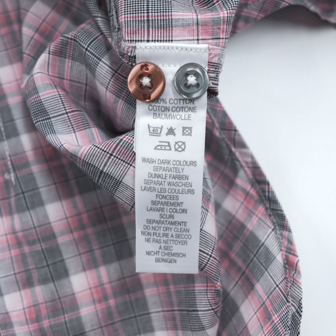 PS Paul Smith 長袖 チェックシャツ L ピンク グレー 切替 袖 花柄 コットン ポルトガル製