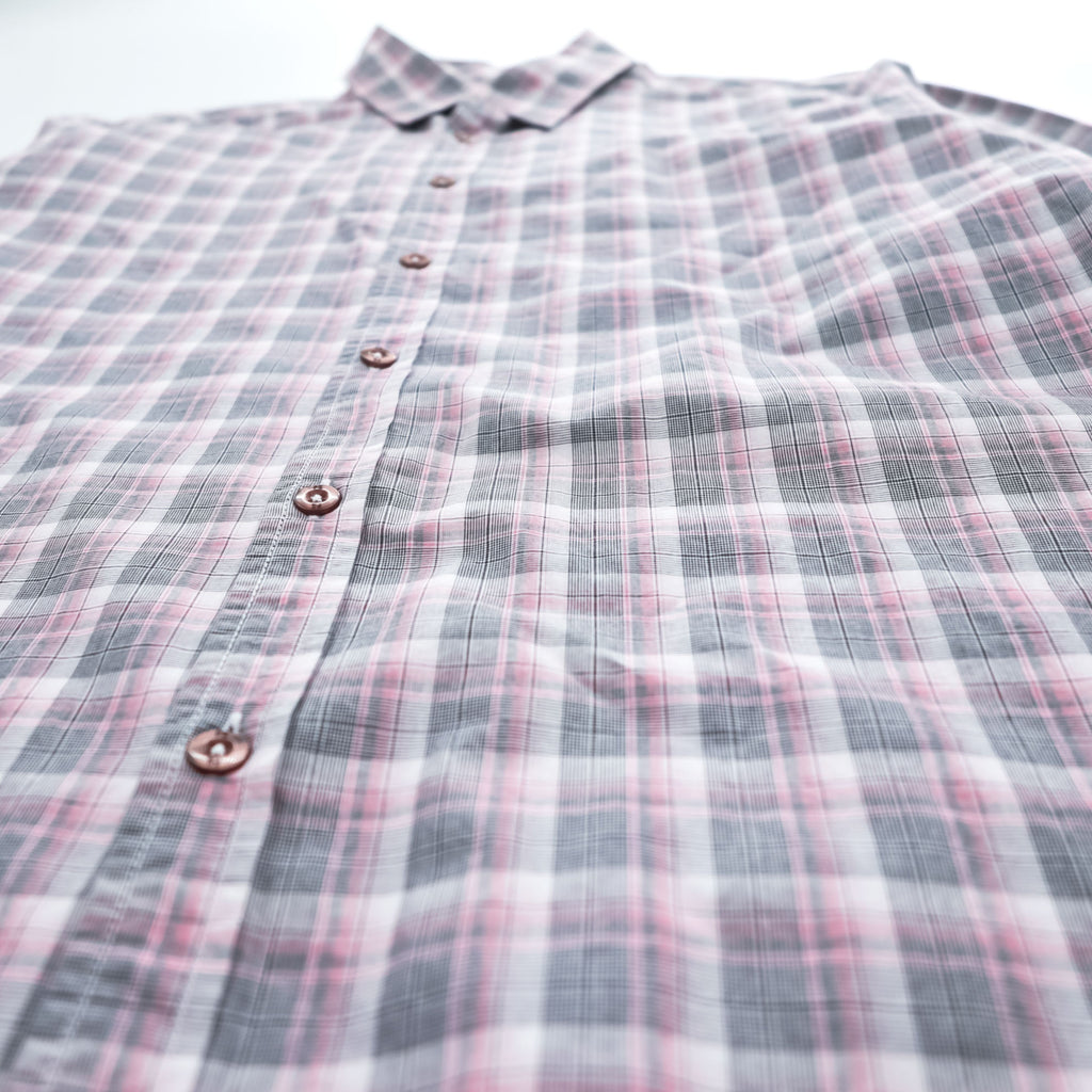PS Paul Smith 長袖 チェックシャツ L ピンク グレー 切替 袖 花柄 コットン ポルトガル製
