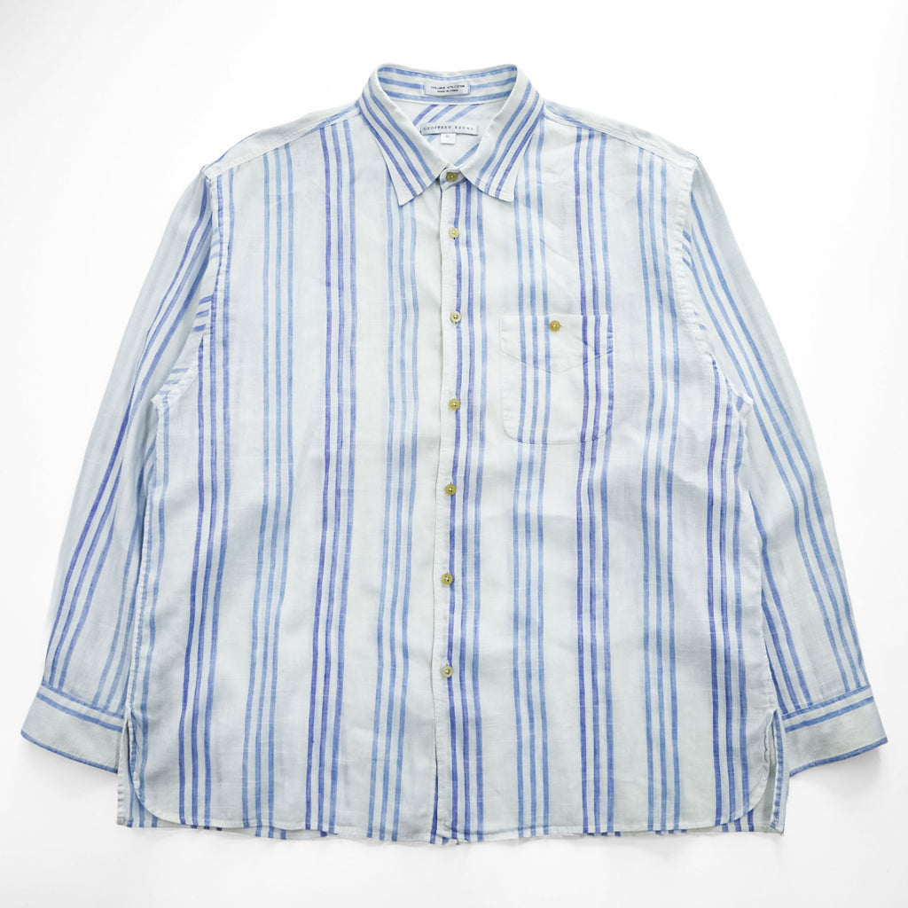 GEOFFREY BEENE リネン 長袖 ストライプシャツ XL ブルー ホワイト ボックスシルエット