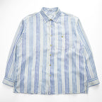 GEOFFREY BEENE リネン 長袖 ストライプシャツ XL ブルー ホワイト ボックスシルエット