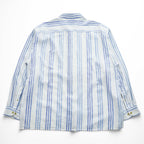 GEOFFREY BEENE リネン 長袖 ストライプシャツ XL ブルー ホワイト ボックスシルエット