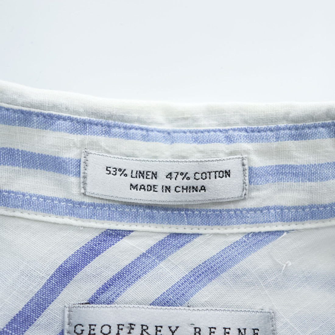 GEOFFREY BEENE リネン 長袖 ストライプシャツ XL ブルー ホワイト ボックスシルエット
