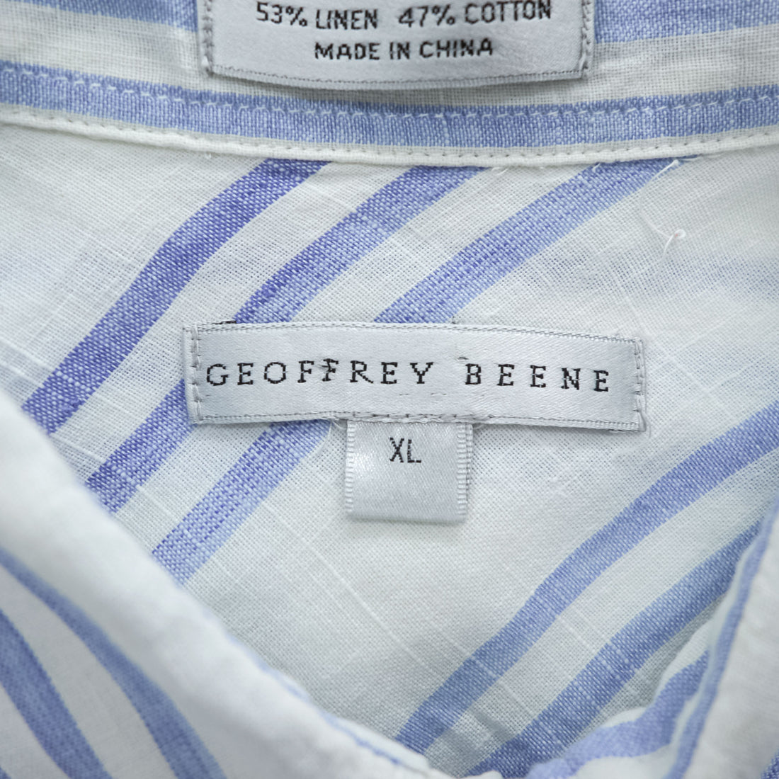 GEOFFREY BEENE リネン 長袖 ストライプシャツ XL ブルー ホワイト ボックスシルエット
