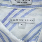 GEOFFREY BEENE リネン 長袖 ストライプシャツ XL ブルー ホワイト ボックスシルエット