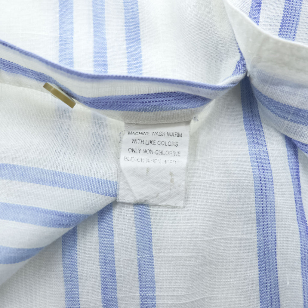 GEOFFREY BEENE リネン 長袖 ストライプシャツ XL ブルー ホワイト ボックスシルエット