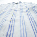 GEOFFREY BEENE リネン 長袖 ストライプシャツ XL ブルー ホワイト ボックスシルエット