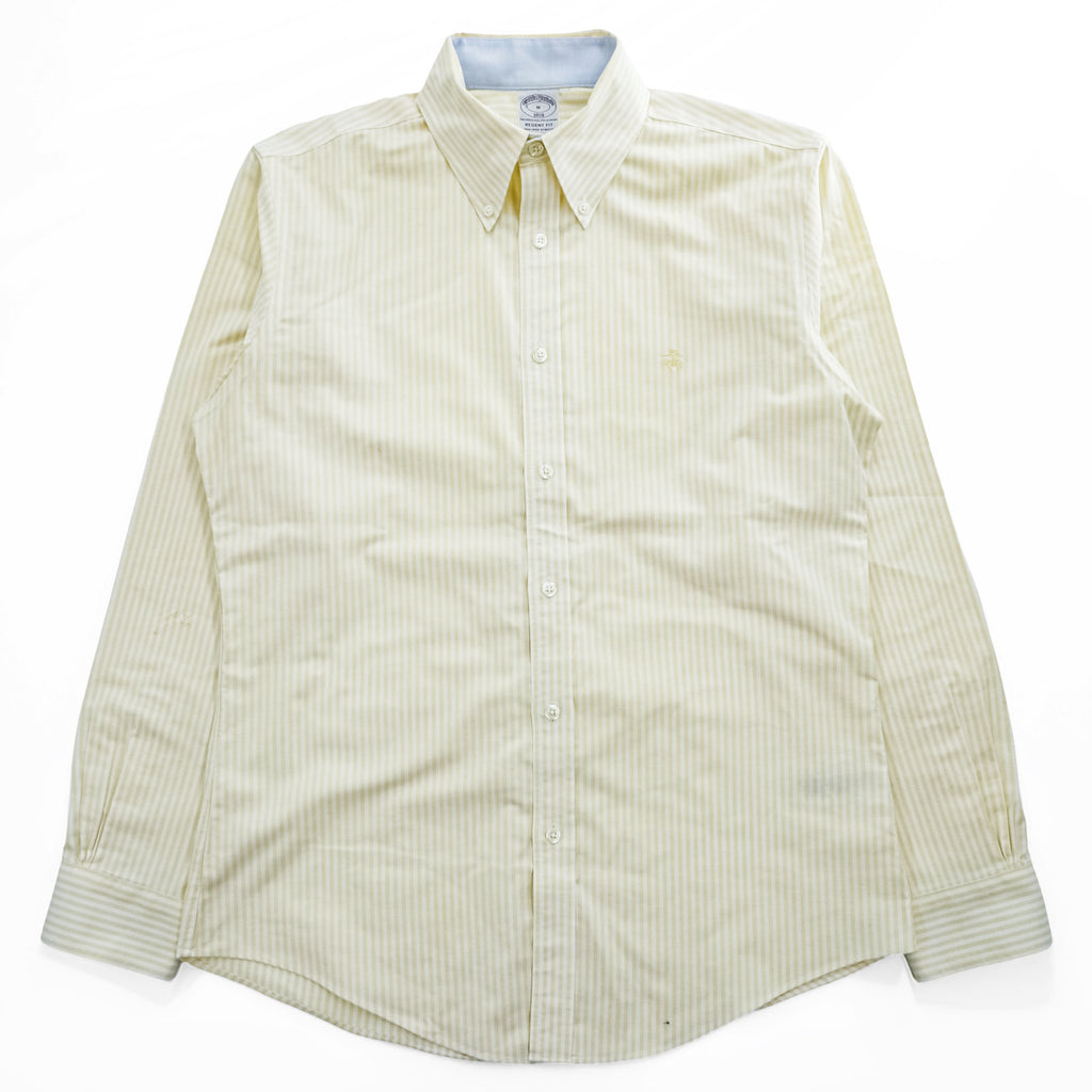 Brooks Brothers 長袖 ストライプ ボタンダウンシャツ M イエロー ワンポイントロゴ REGENT FIT ノンアイロン ストレッチ