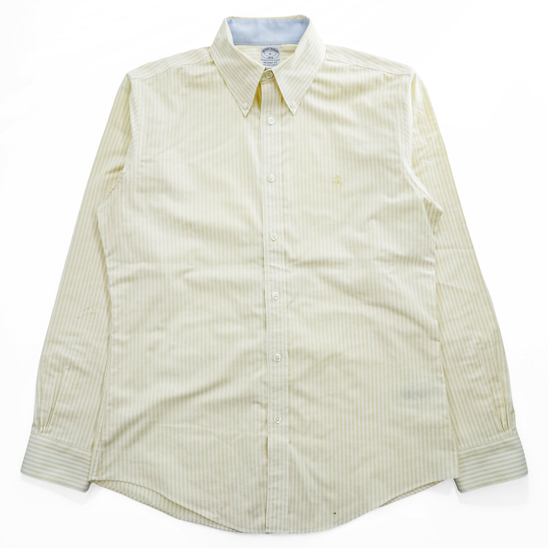 Brooks Brothers 1818 Regent Non-Iron Button-Down Shirt Yellow White Stripe Men’s M