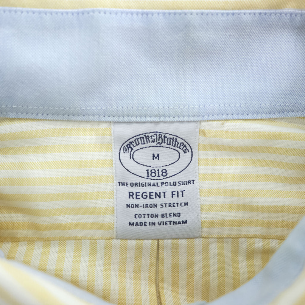 Brooks Brothers 長袖 ストライプ ボタンダウンシャツ M イエロー ワンポイントロゴ REGENT FIT ノンアイロン ストレッチ