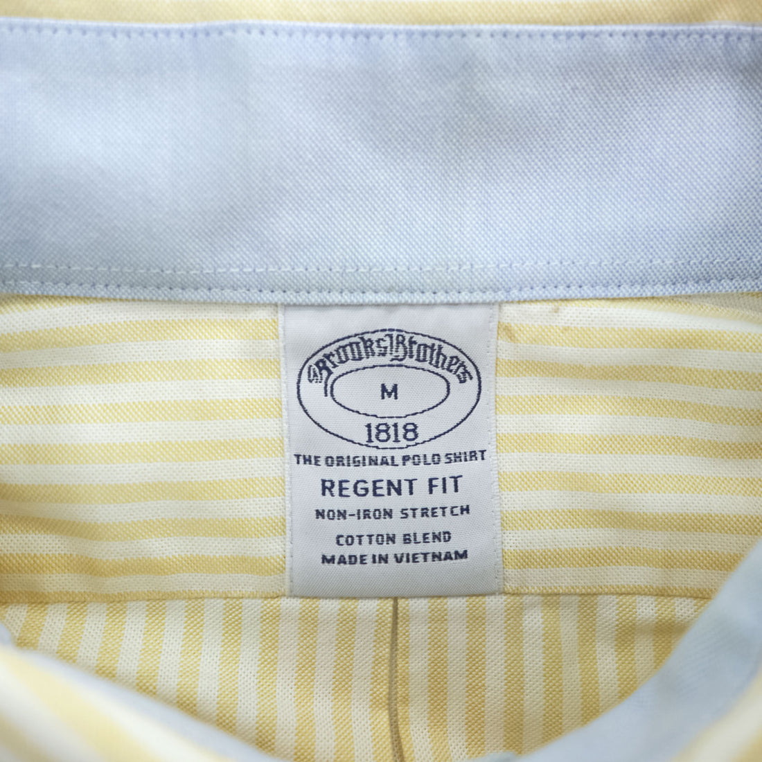 Brooks Brothers 長袖 ストライプ ボタンダウンシャツ M イエロー ワンポイントロゴ REGENT FIT ノンアイロン ストレッチ