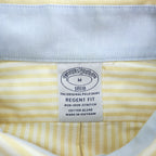 Brooks Brothers 長袖 ストライプ ボタンダウンシャツ M イエロー ワンポイントロゴ REGENT FIT ノンアイロン ストレッチ