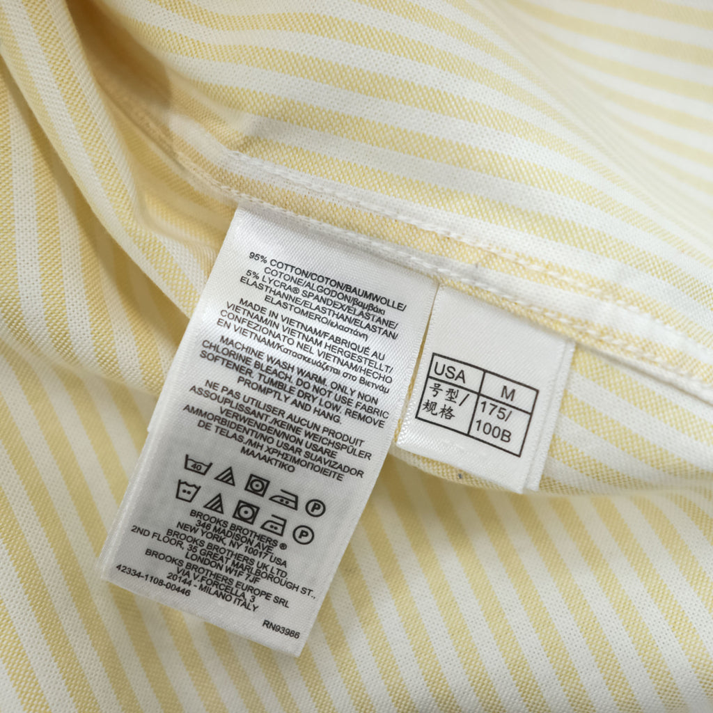 Brooks Brothers 長袖 ストライプ ボタンダウンシャツ M イエロー ワンポイントロゴ REGENT FIT ノンアイロン ストレッチ
