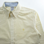 Brooks Brothers 長袖 ストライプ ボタンダウンシャツ M イエロー ワンポイントロゴ REGENT FIT ノンアイロン ストレッチ