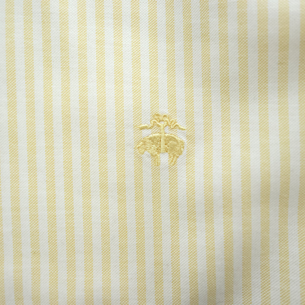 Brooks Brothers 長袖 ストライプ ボタンダウンシャツ M イエロー ワンポイントロゴ REGENT FIT ノンアイロン ストレッチ