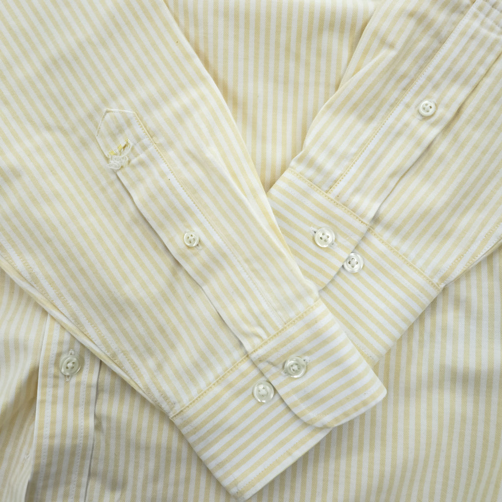Brooks Brothers 長袖 ストライプ ボタンダウンシャツ M イエロー ワンポイントロゴ REGENT FIT ノンアイロン ストレッチ