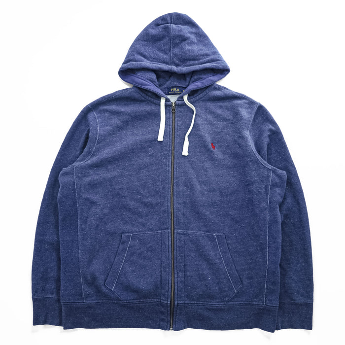 Polo Ralph Lauren リバースウィーブ ジップパーカー 2XL ブルー 裏起毛 ビッグサイズ スモールポニー ロゴ 刺繍
